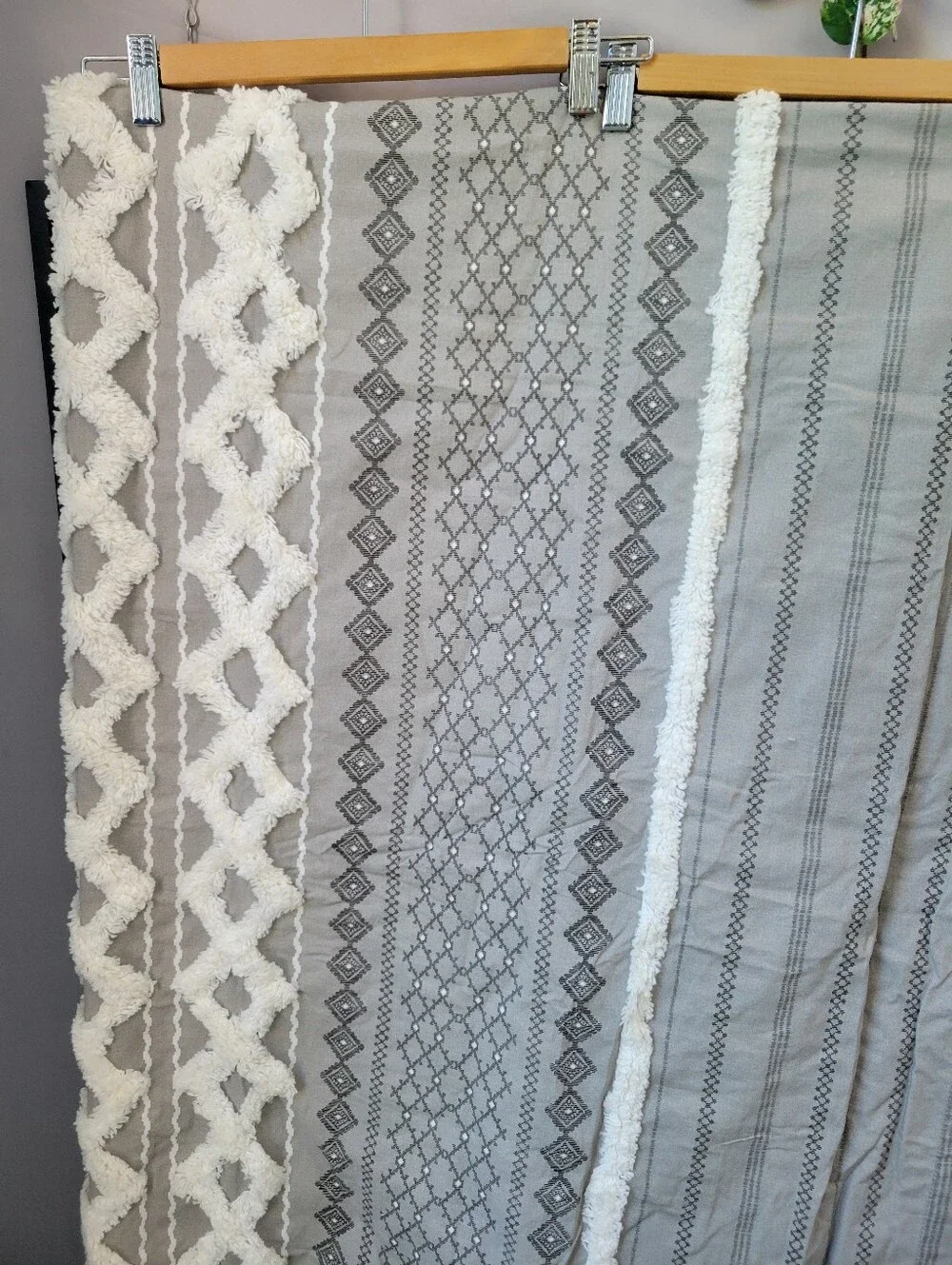 Ink + Ivy Imani Cotton Printed Single Curtain Panel Chenille Stripe Gray 50 x 95